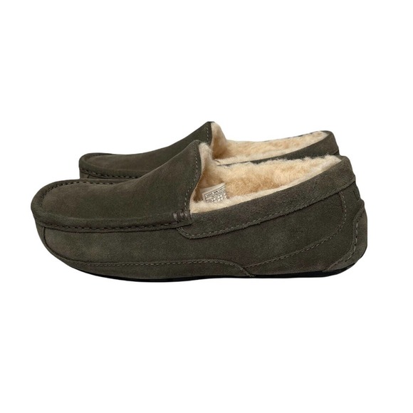NEW Mens UGG Ascot GRAY Suede Sheepskin Loafer Slippers RUBBER SOLE Size 8 - Picture 6 of 11